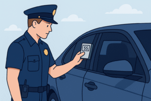 Police officer measuring window tint with a handheld meter